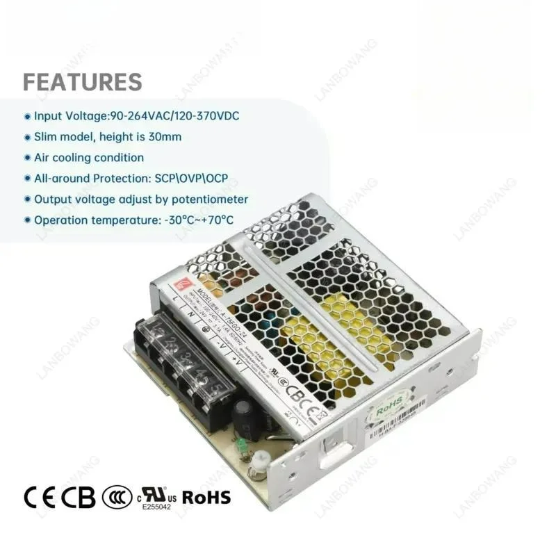 A-75FGO 50W AC DC Switching Power Supply, 5V 12V 24V 48V Single Output Iron Box SMPS for PLC Data Storage Industrial Use