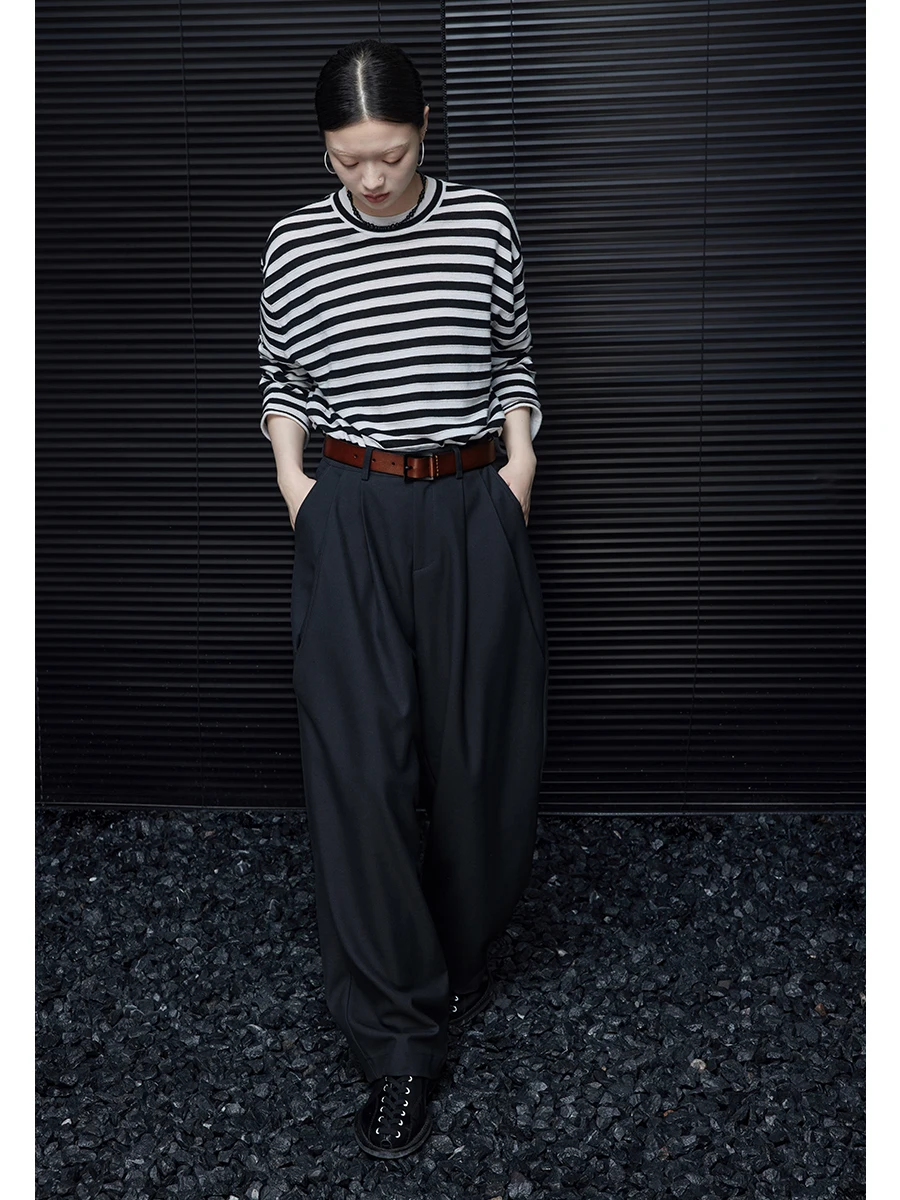 

Повседневные прямые брюки с широкими штанинами для женщин, струящиеся, с эффектом высокого качества, новинка 2023 года, в уличном стиле, с простыми деталями, натуральные.