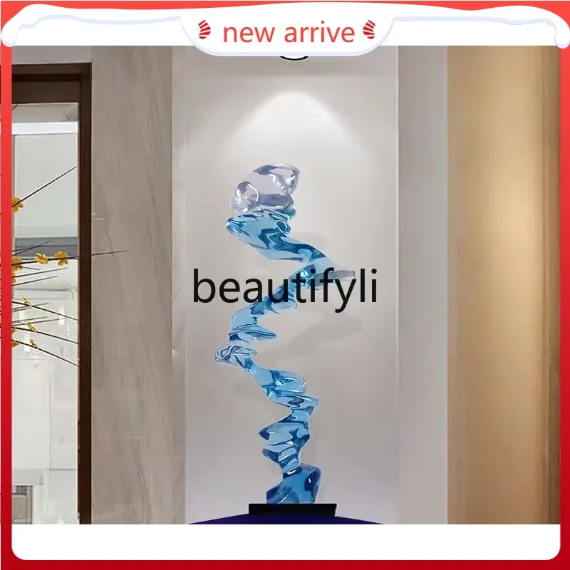 

F132 sculpture Taihu stone restaurant entrance table decoration imitation glass transparent blue crystal resin ornament