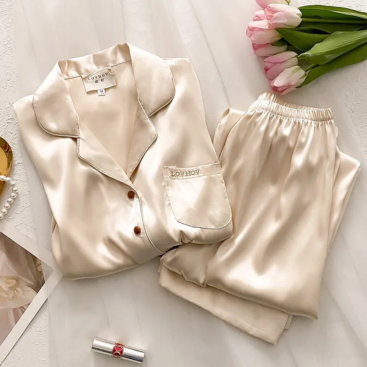 

Silk Pajamas for Women 100% Mulberry Silk Pajamas Sets Comfortable Night Wear Female Home Wear Spring Loungewear Sleepwear