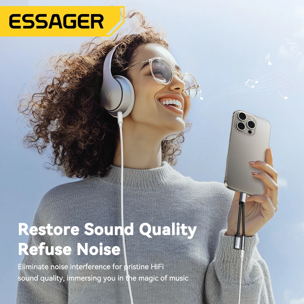 Essager 2 in 1 Type C to 3.5mm AUX Cable Headphone Adapter PD 60W Fast Charging for iPhone 16 15  Samsung Xiaomi 14 13 Tablet PC image 5