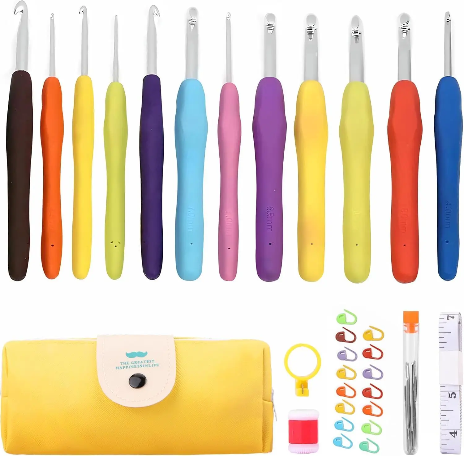 

Ergonomic Crochet Hooks Set with 12 Sizes, Soft-Grip Handles for Arthritis Relief, Includes 41-Piece Kit in Yellow Case