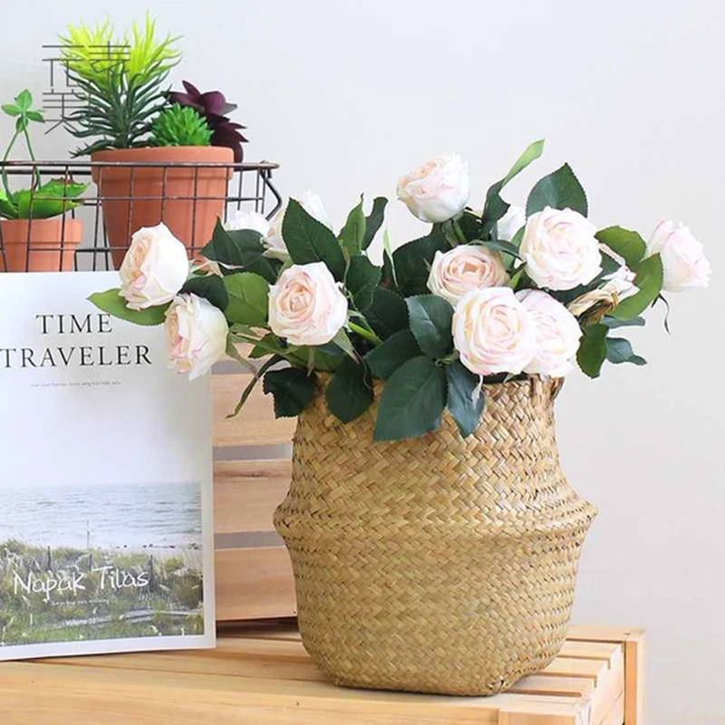 Wicker Basket Rattan Hanging Flowerpot Dirty Clothes Storage Basket Organizer Decorative Flower Basket Garden Planter Home Decor