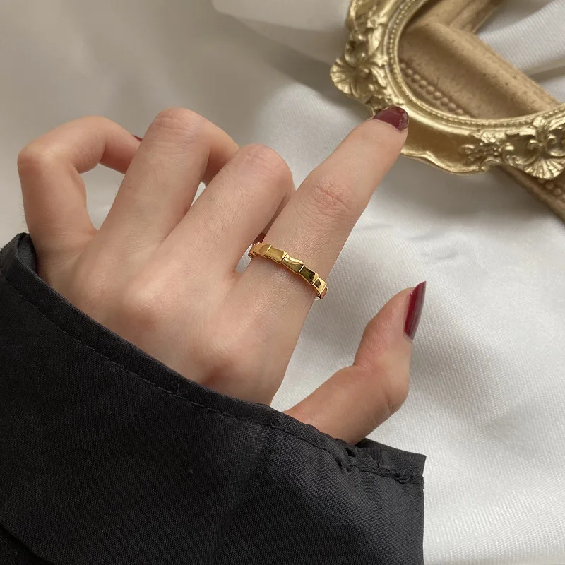 Fashion Punk Statement Metal Snake Shape Ring Stainless Steel 18K Gold Plated Bamboo Joint Finger Ring Waterproof Charm Jewelry
