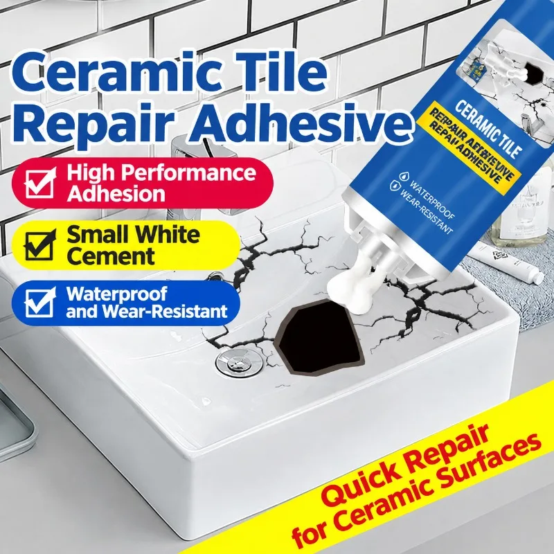 White Ceramic Repair Adhesive, Waterproof Crack Filler for Sink Basin Marble Vanity Toilet Hole Tile Gap Filling and Restoration