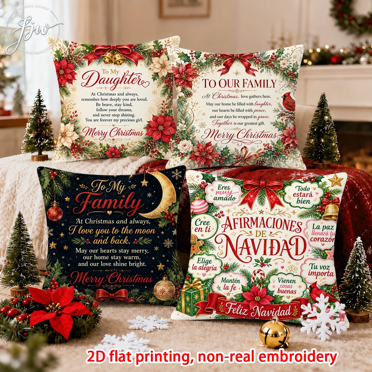 1pc Christmas Affirmations Throw Pillow Cover Vintage Holiday Decorative Cushion Case for Home Sofa Bedroom