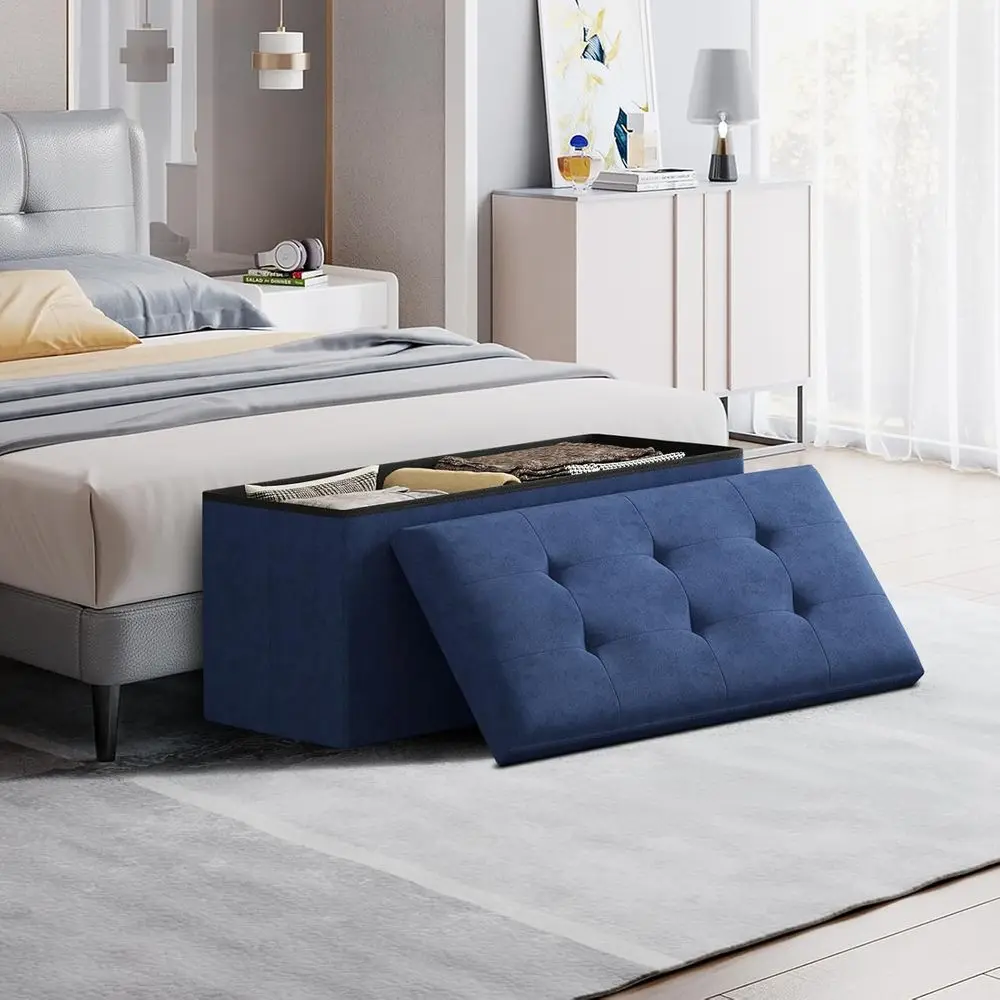 Storage Ottoman Bench, 30 Inch Ottoman oot Rest, End o Bed Bench, Storage Chest or Living Room, Bedroom, Entryway, Navy Blue