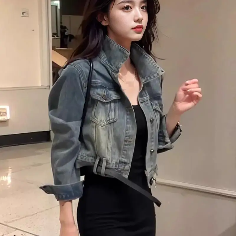 Hong Style Retro Vintage Women's Denim Jacket Women's Spring and Autumn Fashion Short Versatile Jacket Girls' Casual Tops