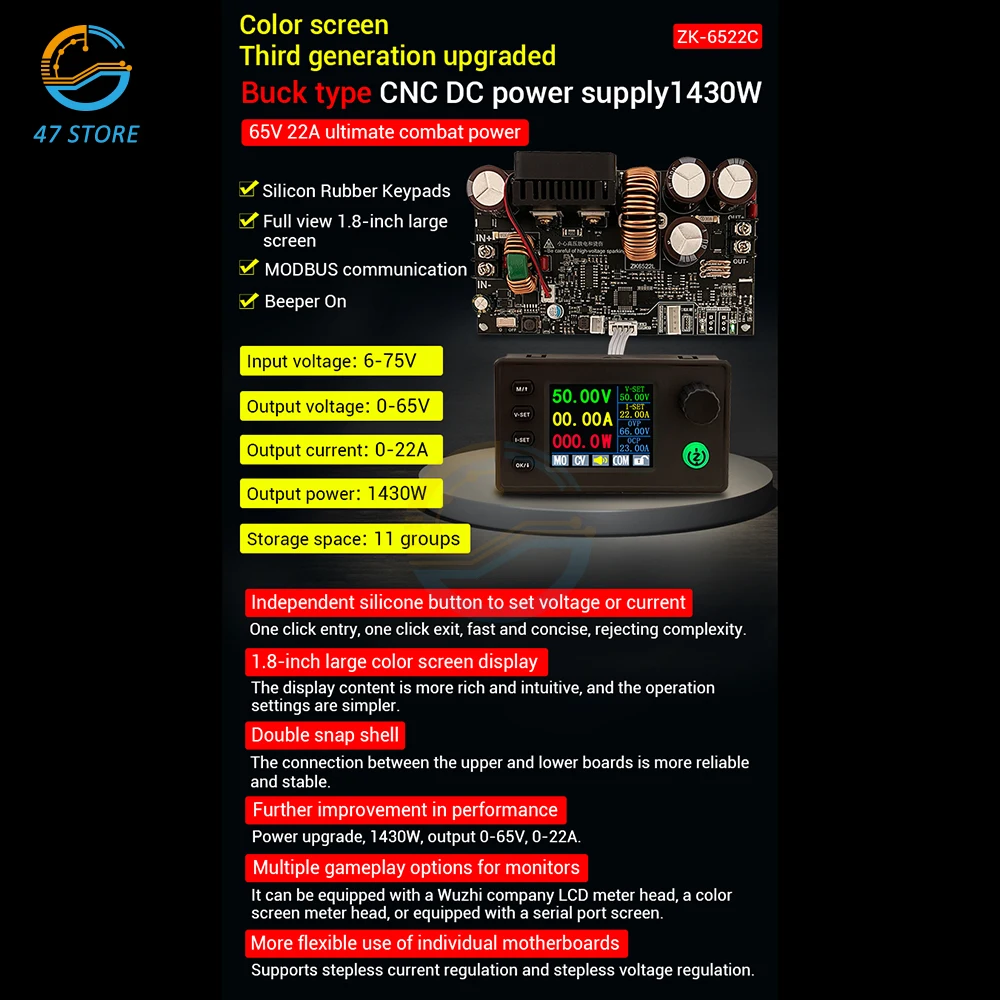 CNC DC Buck Boost Converter Adjustable Voltage Current Regulator Constant 6-75V 65W Power Step-Down Power Supply Module 12V 24V