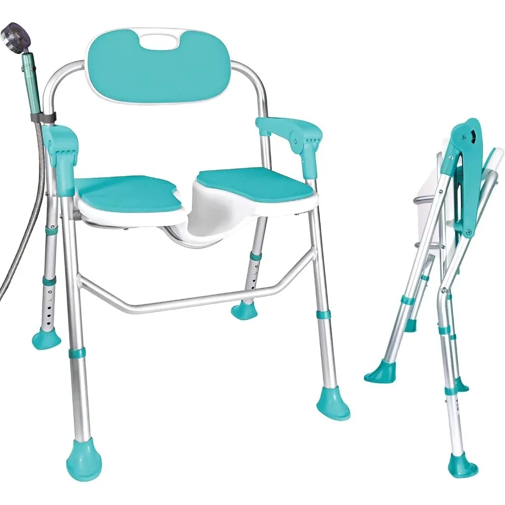 

Shower Chair with Arms and Back 350 LB, Folding Shower Chair 5-Level Adjustable and Non-Slip Feet for Elderly,Disabled,Pregnant