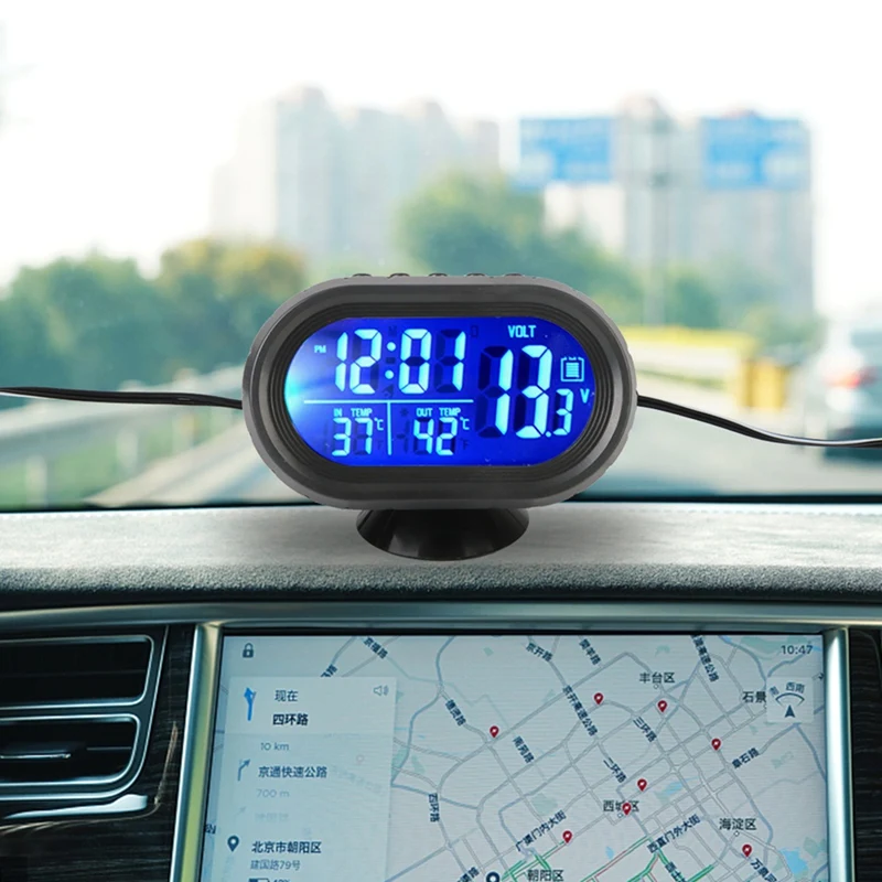 Interior Accessories 3 In 1 Car Voltmeter Thermometer Backlight LCD Digital Noctilucous Clock 12V/24V Car Electronic