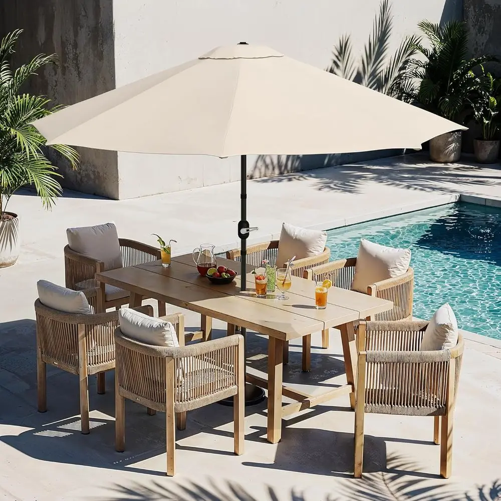 

10-Foot Crank Patio Umbrella, Waterproof Outdoor Garden Deck Pool Side Beige