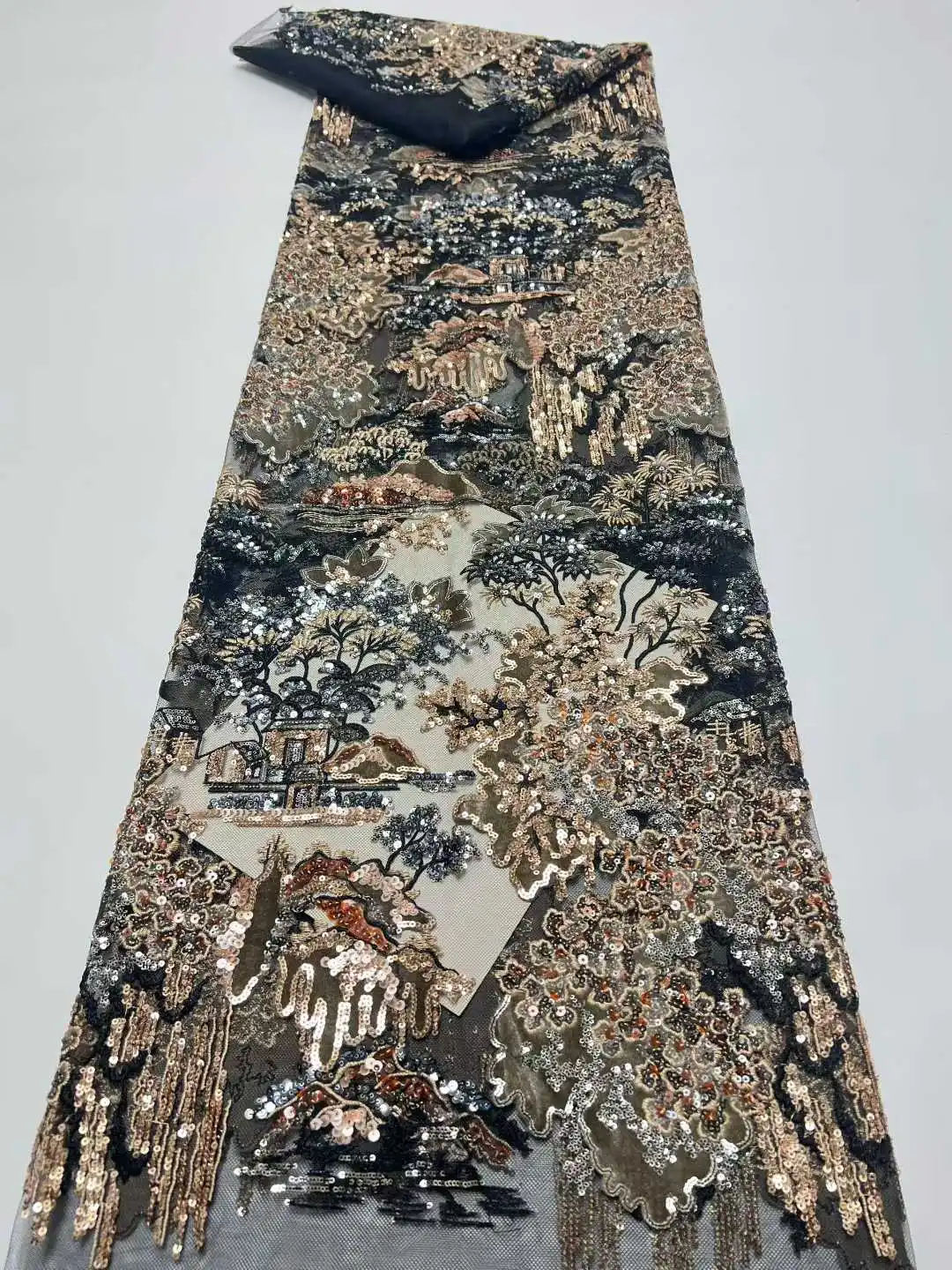 

French African Mesh Lace Fabrics High Quality French Embroidered Sequins Lace Fabric For Women Wedding Dress