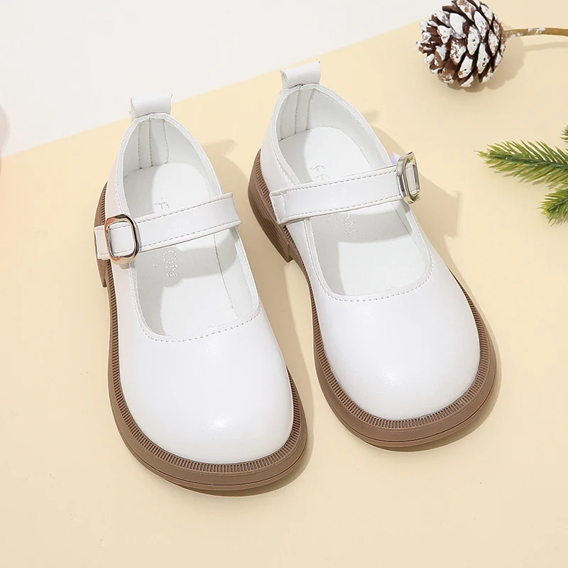 Kids Girls Black Uniform School Shoes Versatile Casual Buckle Simple 2023 Spring Children Round-toe Matter Loafers New Non-slip