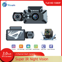 3Channel Dash Cam 3inch IPS Car Dvr Full HD 1080P IR Night Vision Front Cabin Rear Wide Angle Loop Recording Vehicle Accessories