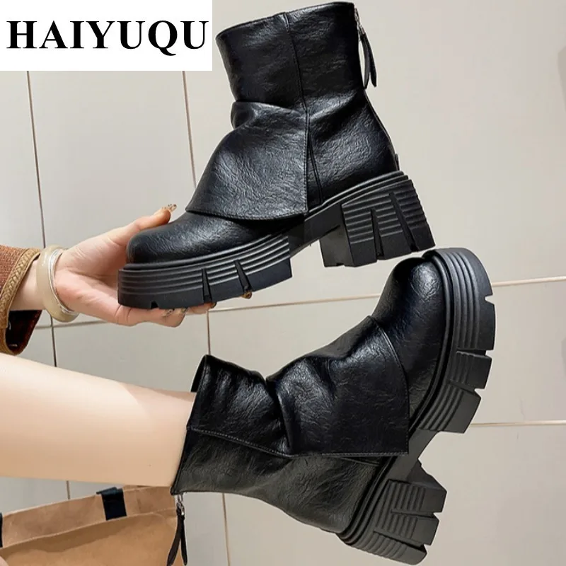 Platform Flats Ankle Women Boots Brand Winter High Heels Fashion Shoes 2025 Trend Goth Chelsea Pumps Walking Shoes Botas Mujer