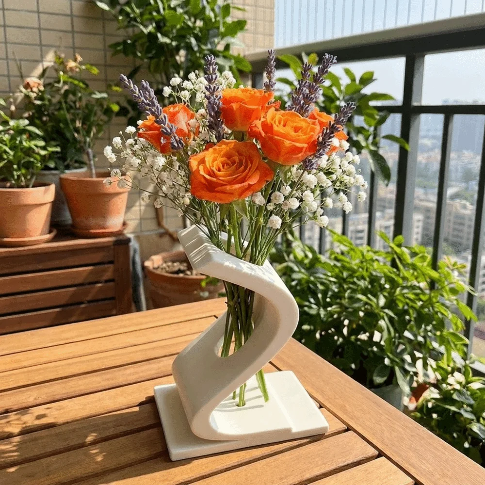 3D Printed S-shaped Twisted Vase Geometric Art Hollow Out Flower Bouquet Holder Minimalist Plastic Flower Ware Living Room