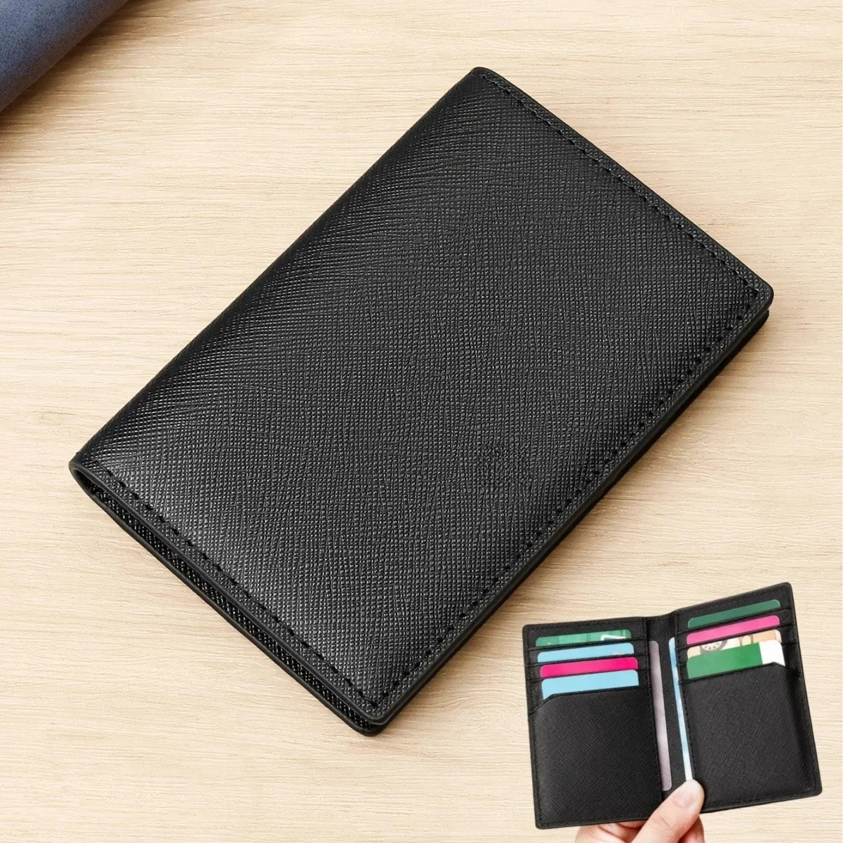 High-End Business Sle Echtes Leder Kartenhalter Brieftasche Männer Multi Slots Bank Kreditkartenetui Ausweishalter Minimalistische Tasche Bla