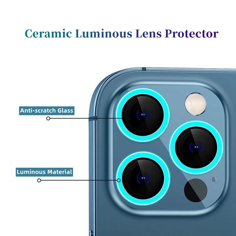 Luminous Lens Protector for iPhone 15 14 13 12 11 14 Pro Max Ceramic Camera Lens Protective Glass On iPhone 12 13 mini 14pro max