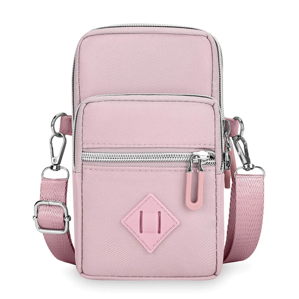 Waterproof Mobile Phone Bag Nylon Fabric Adjustable Strap Crossbody Bag Multi-layer Zipper Shoulder Bag