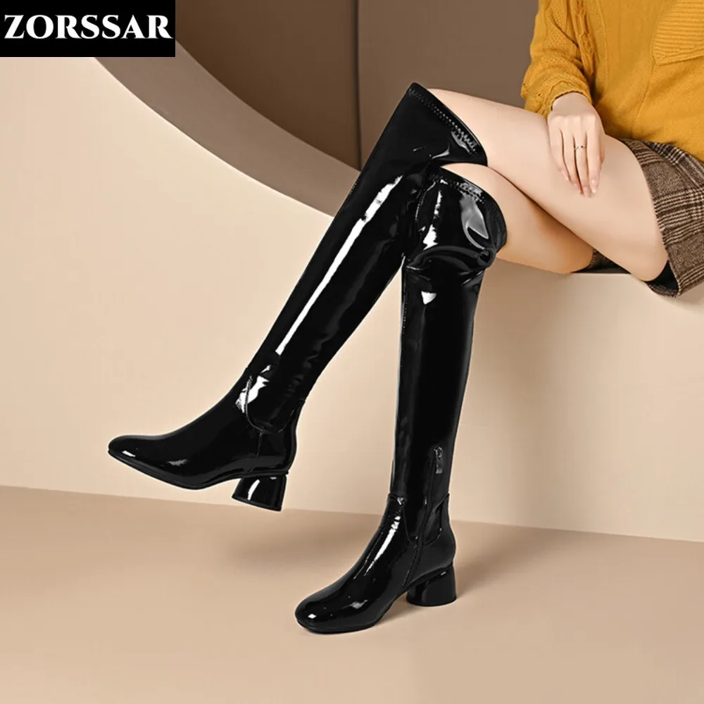 

Women's Tall Boots Women Microfiber Over The Knee Boots Female Zip Sexy Black Long Boots Ladies Round Toe Party Boots Size 32-46