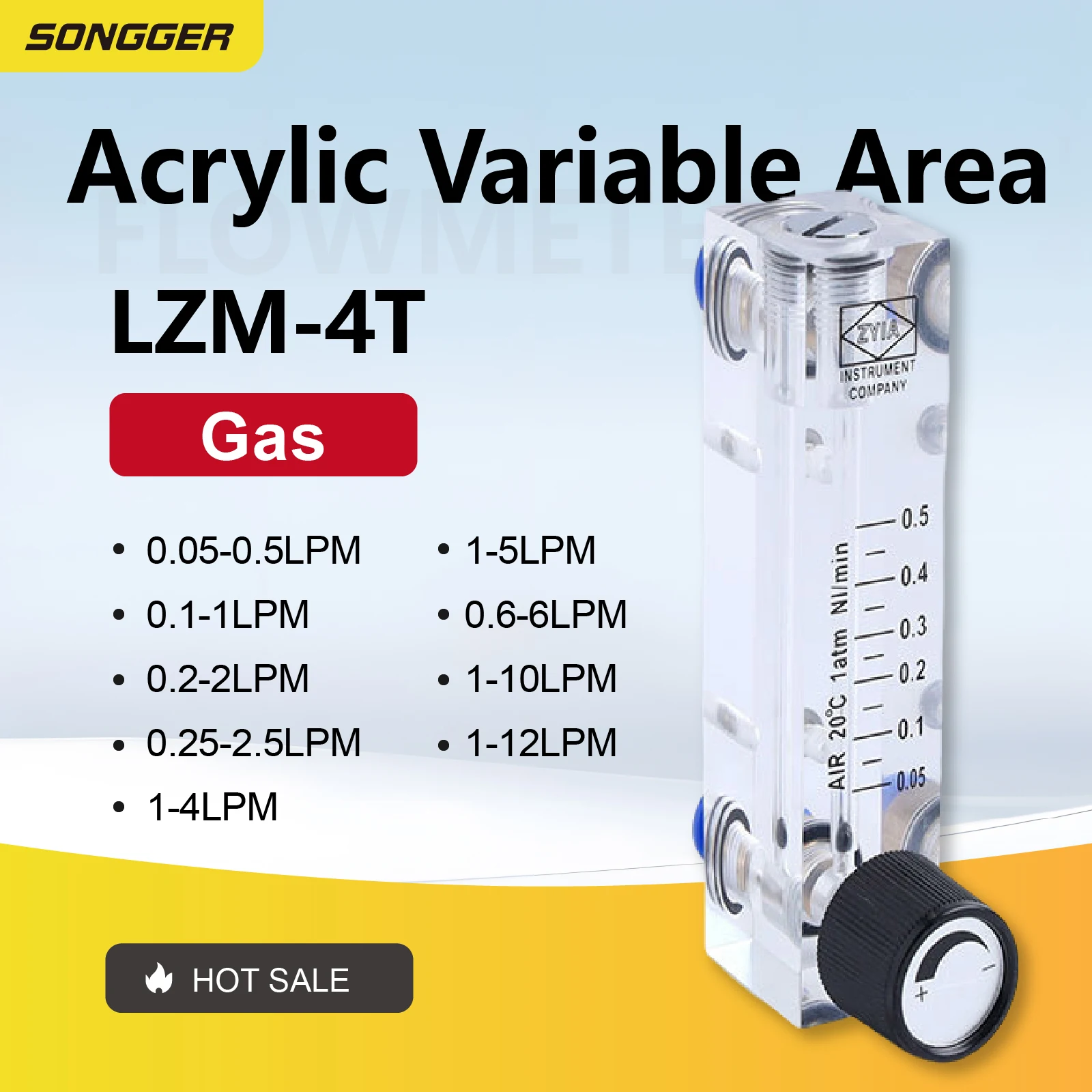 LZM-4T Acrylic Tube Flow Meter Panel Mount Variable Area Rotameter Adjustable Gas Flow Industrial Low Flow Inline Precision