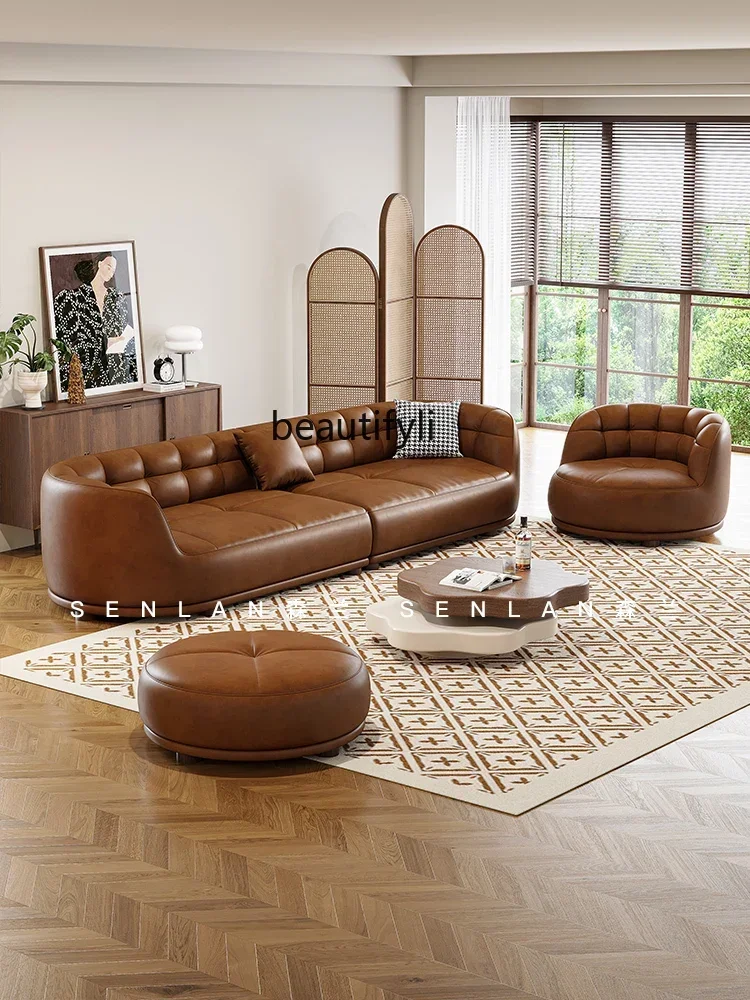 A  Italian Rotating Sofa Leisure Sofa Furniture Art Rotating Modern Oil Wax Leather Sofa