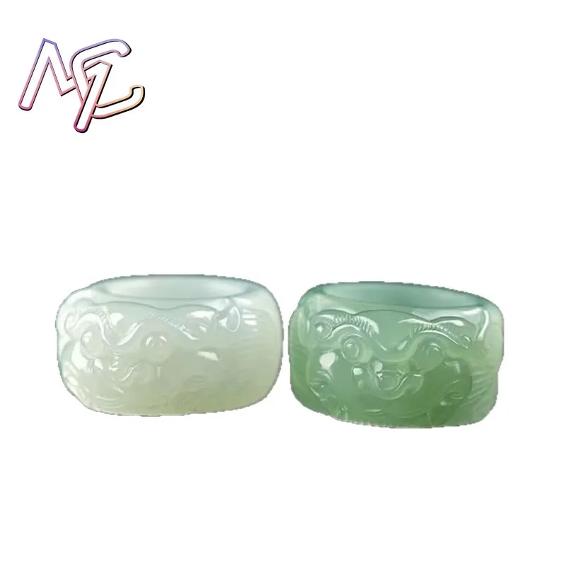 Natural Hotan Jade Pixiu Ring 20-21mm thumb Ring Chinese Jadeite Amulet Fashion Charm Jewelry Hand Carved Gifts for Women Men view 5