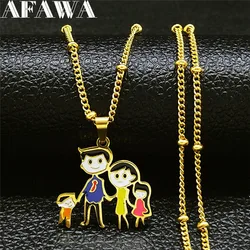 Stainless Steel Enamel Family Dad Mom Son Daughter Charm Necklaces Women Kid Gold Color Jewelry collares Christmas Gift N8904S01