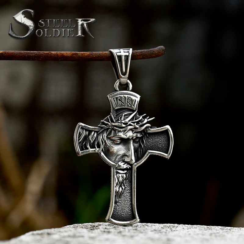 Steel soldier Stainless Steel  Jesus Cross Men's Crucifix Eastern Orthodox Pendant Chain Necklace Jewelry