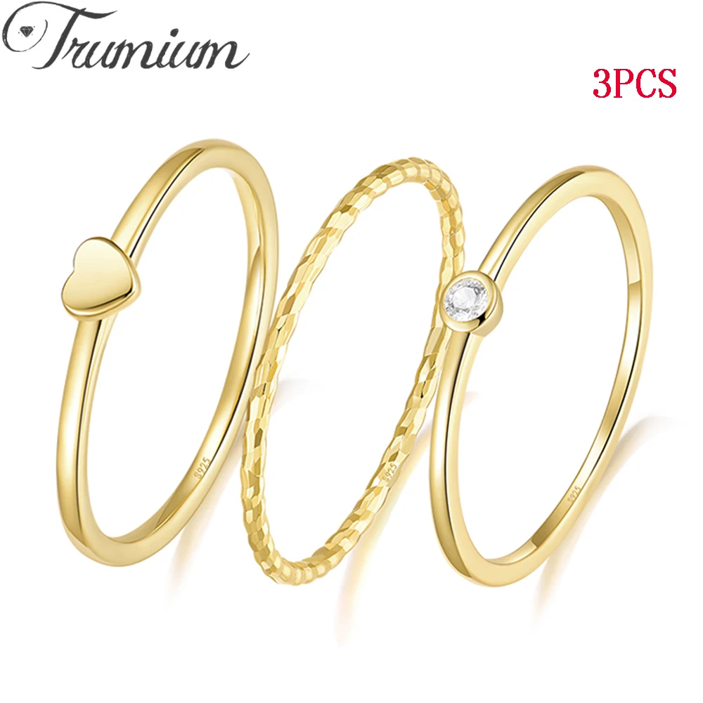 Trumium Trendy 925 Sterling Silver Ring Vintage Stackable Minimalist Heart Gold Plated For Women Original 925 Rings Gift Anillos