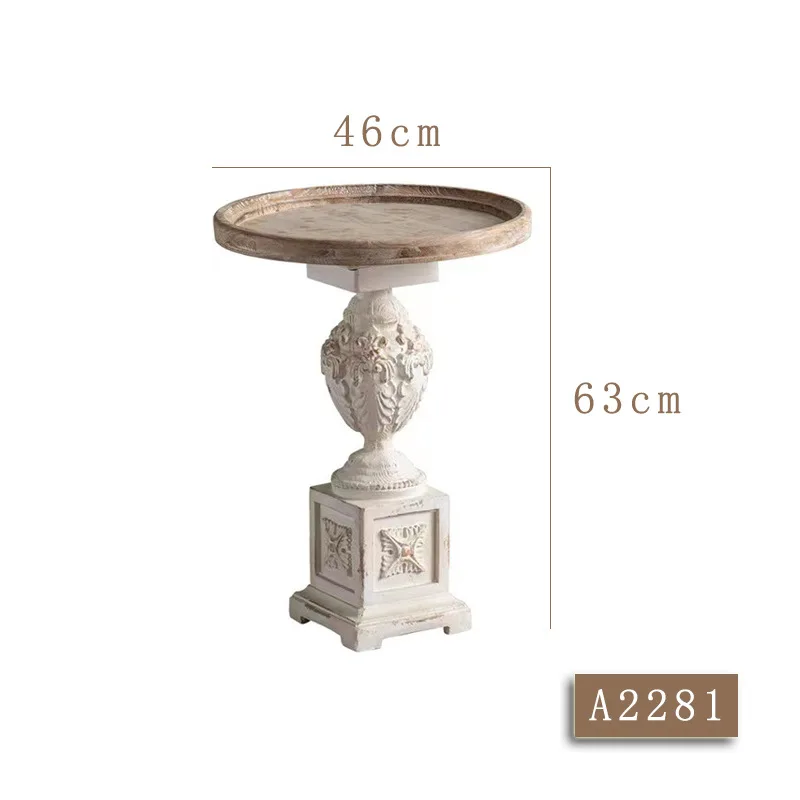 IHOME French Vintage Solid Wood Small Tea Table Mini Balcony Leisure Round Table Sofa Creative Living Room Carved Corner Table