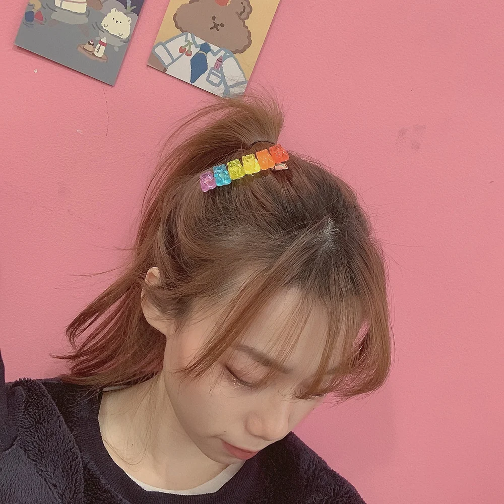 Candy Color Jelly Bear Hair Barrette Clips Barrettes Cartoon Animal Cute Hairpin Women Hairgrips Girls Hair Acccessories Gifts