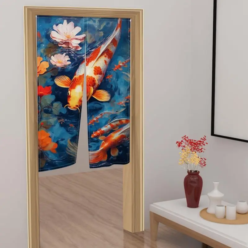 VIKAMA Koi Lotus New Chinese Half Door Curtain Bedroom Kitchen Partition Curtain Home Decoration