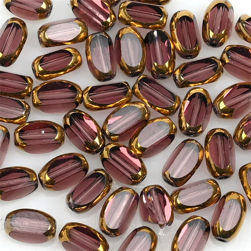 6mm Briolette Oval Glass Beads Plated Golden Color Crystal Loose Spacer Bead Diy Bracelet Necklace Beads Accessories