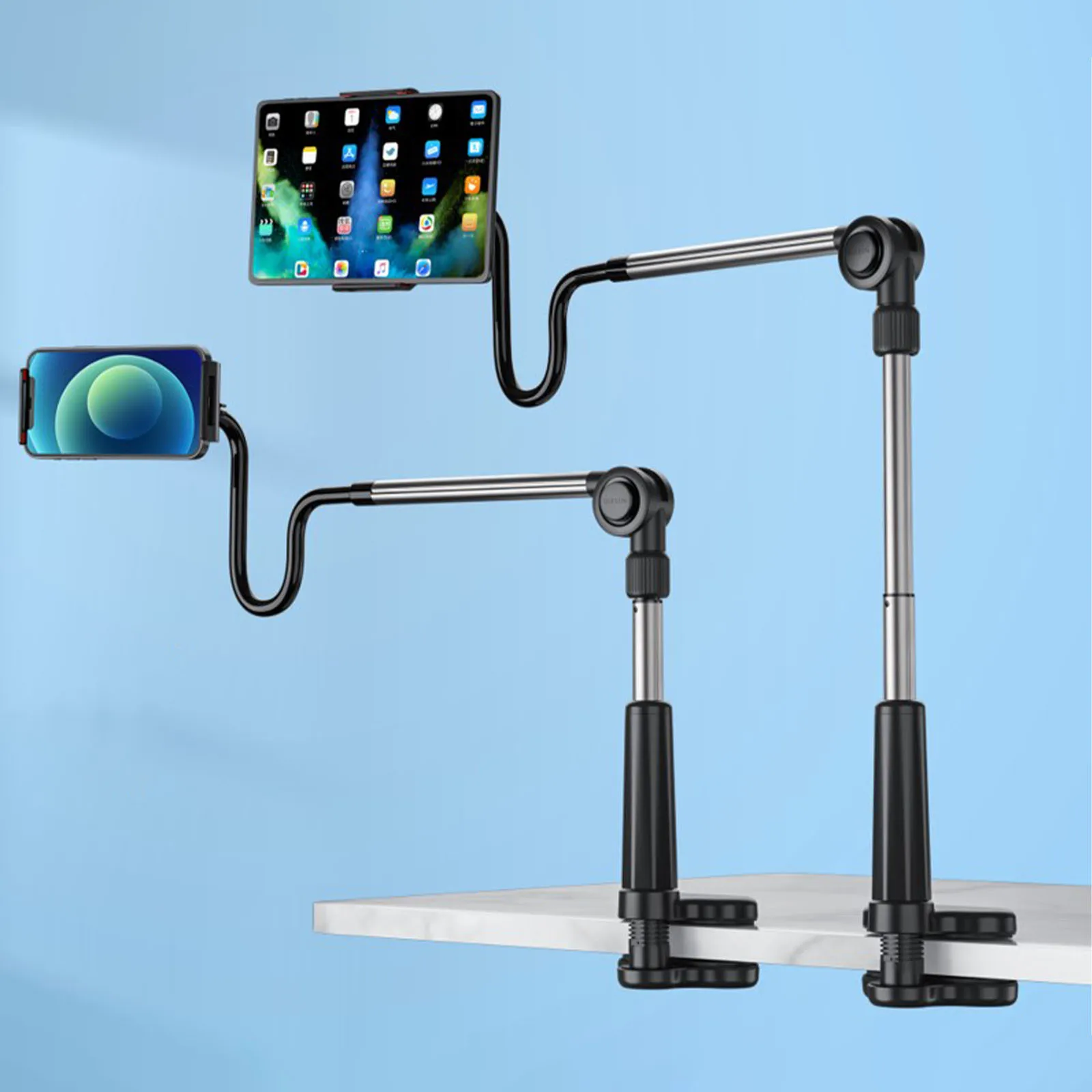 gooseneck phone holder Lazy Mobile Phone Holder Arm Flexiblewith Wireless Remote Flexible Long Arm Overhead Mount Clamp