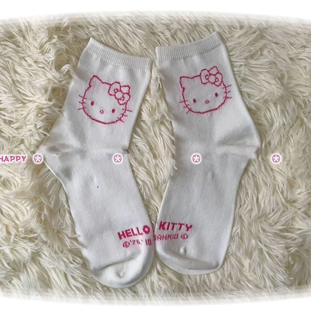 Hello Kitty Socks for Girls Medium Socks Kawaii Sanrio Hello Kitty Accessories Socks Rosered Black White Sock Women Female