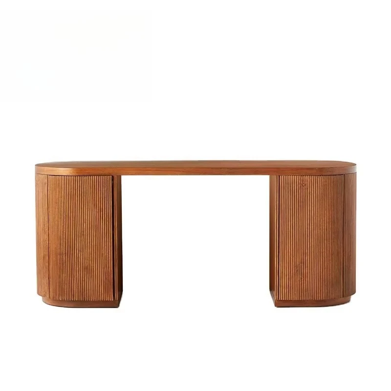 Contemporary Design Home Learning Desk Office Modern Simple Table boss Computer Writing Gaming Oval Brown Wood Storage Desk