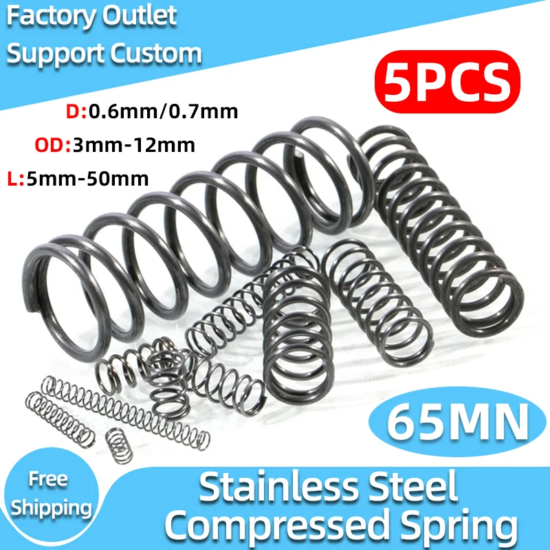 

5PCS Spring Steel Compression Spring Y-type Rotor Return Spring Compressed Spring Length 5-55mm Wire Diameter 0.6mm 0.7mm