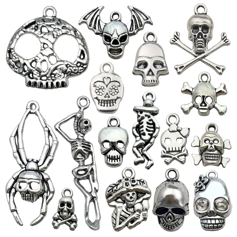 10pcs Alloy Hollowed-out Pendant with A Terrifying Halloween Skulls Charms Handmade Necklace Bracelet Accessory DIY Jewelry