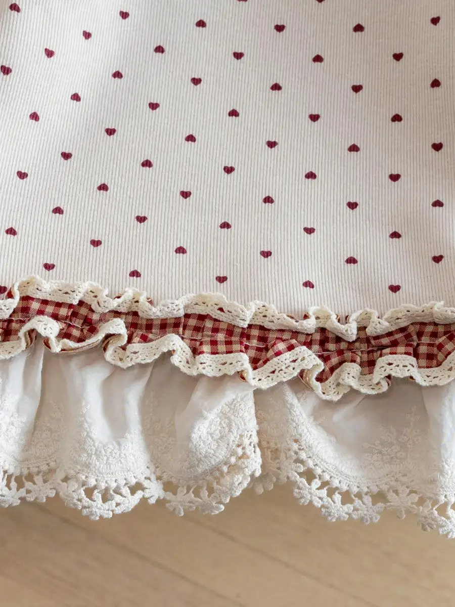 Cute Little Girl Kindergarten Baby Winter Fce Lined T-irt Heart Floral Lace Sweater Stand Fit Casual Sle 2025 New