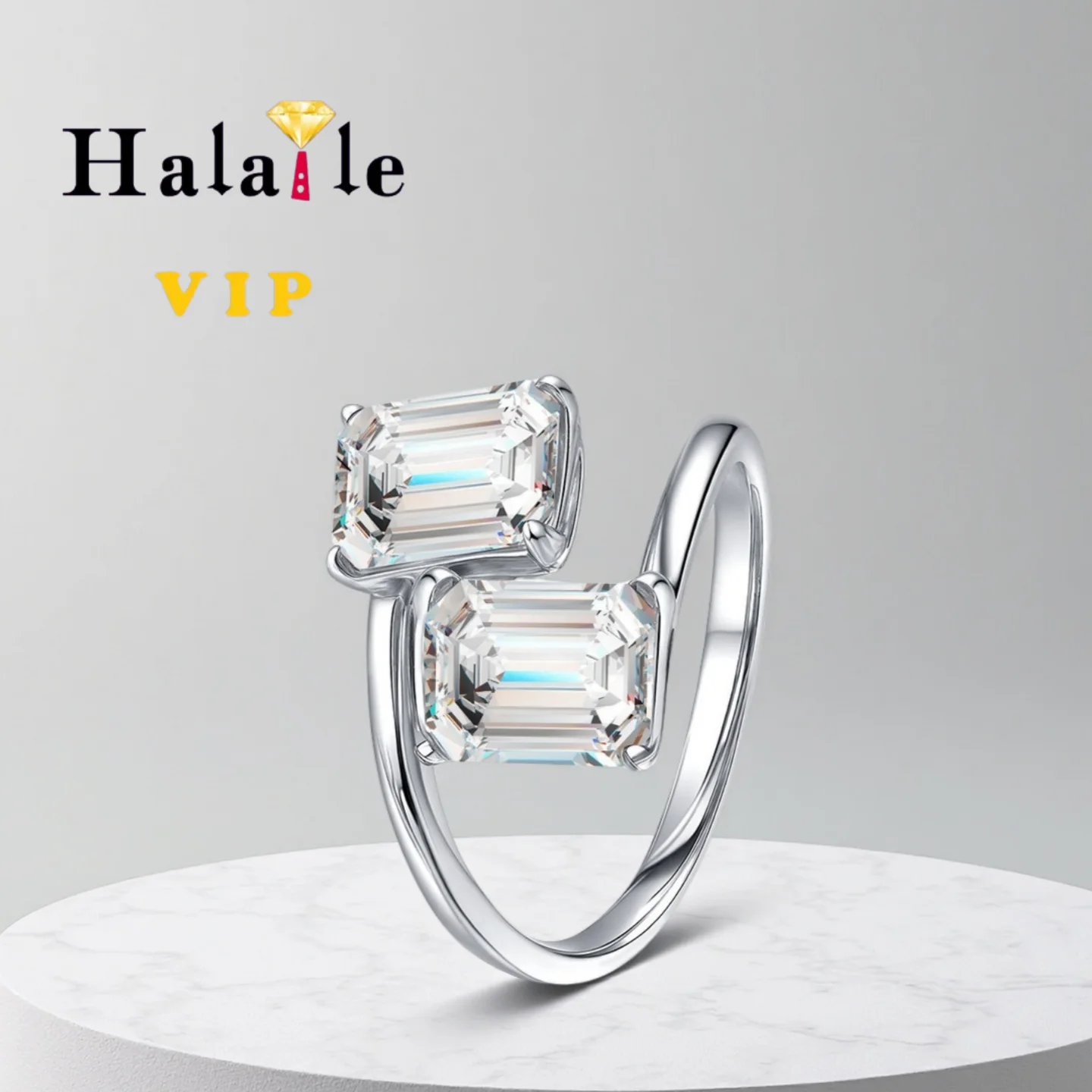 

Кольца Halaile 4cttw изумрудной огранки D цвета с муассанитом для женщин, сверкающий свадебный подарок из стерлингового серебра S925