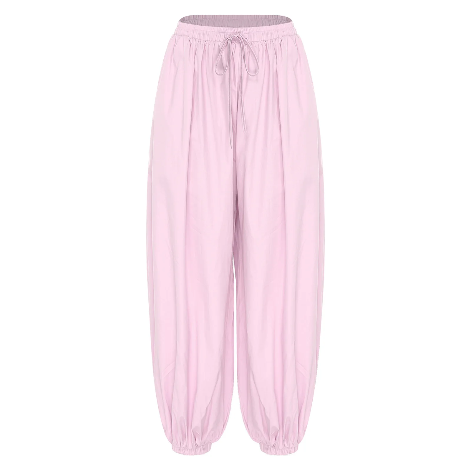 Women Casual Soft Lantern Pants Elastic Waistband and Leg Openings Pockets Loose Palazzo Long Pants for Daily Outing Weekend