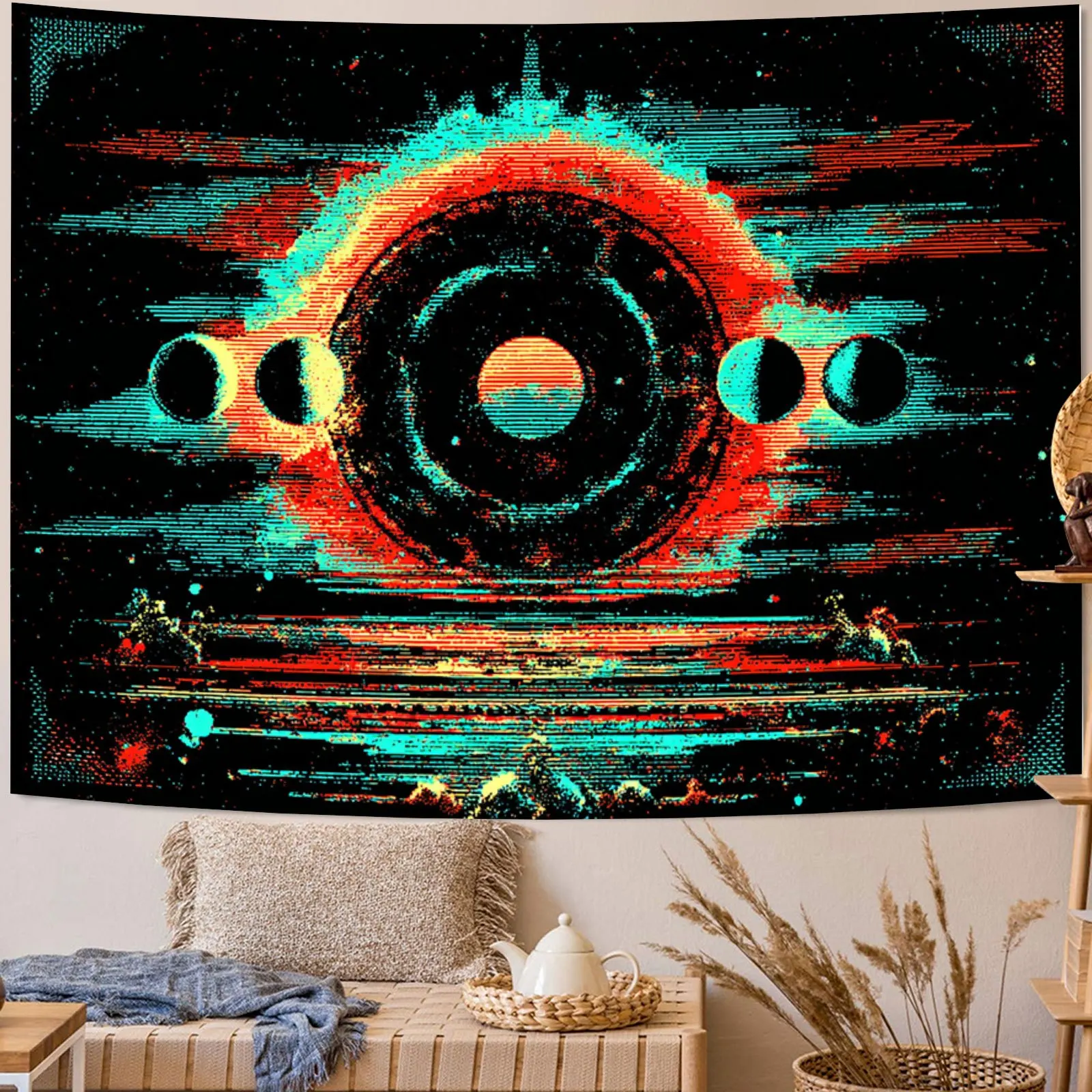 Abstract Cosmic Galaxy Tapestry Wall Hanging Retro Psychedelic Neon Space Art Bohemian Universe Decor Polyester Print Home Decor
