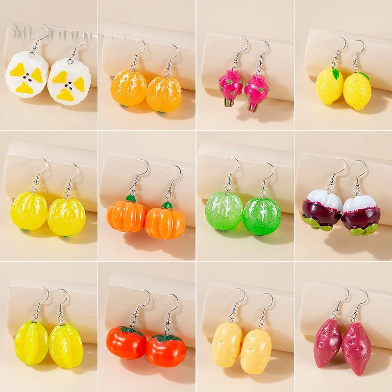 لطيف الصيف الفاكهة إسقاط أقراط للنساء الراتنج الموز الفراولة الكرز استرخى السنانير أقراط بنات حفلة عطلة مجوهرات هدايا