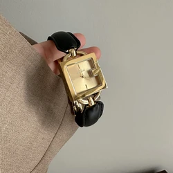 Mishali Women High Quality Quartz Watch Square Dial Orologio with Black Lattice Strap Luxury Clock Ladies Vintage New Wristwatch