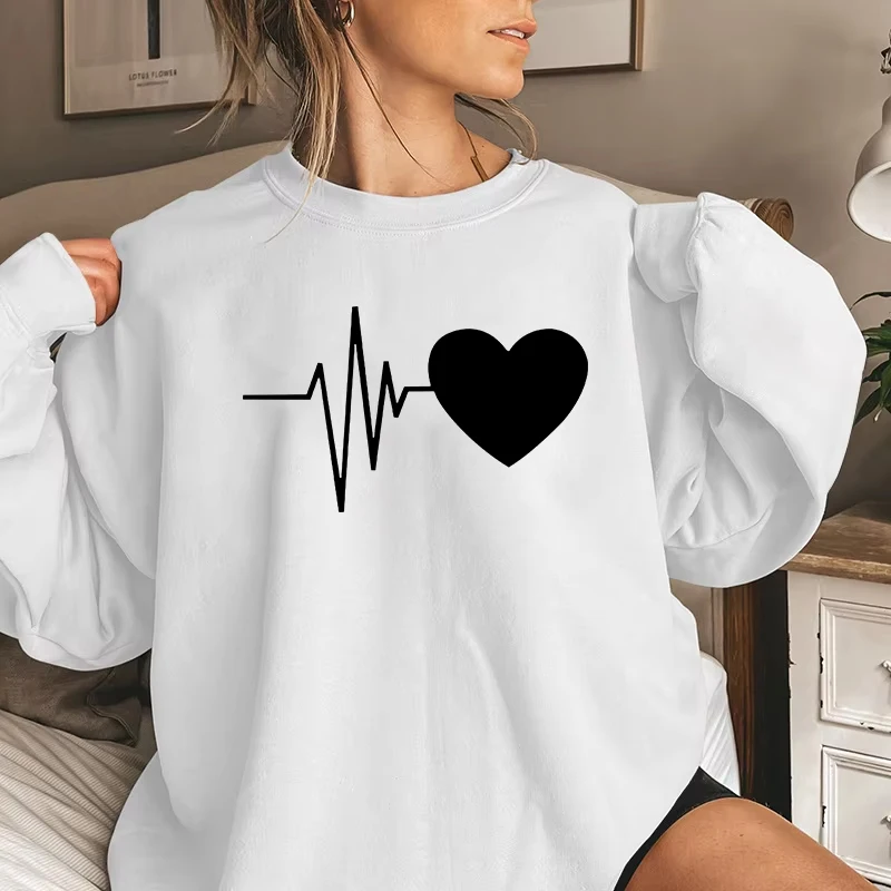 2025 Hot Sale Women's Heartbeat Printed Sweatshirts Classic Ladies Home Outdoor Casual Fashion Warm Pullover Long Sleeve T-shirt