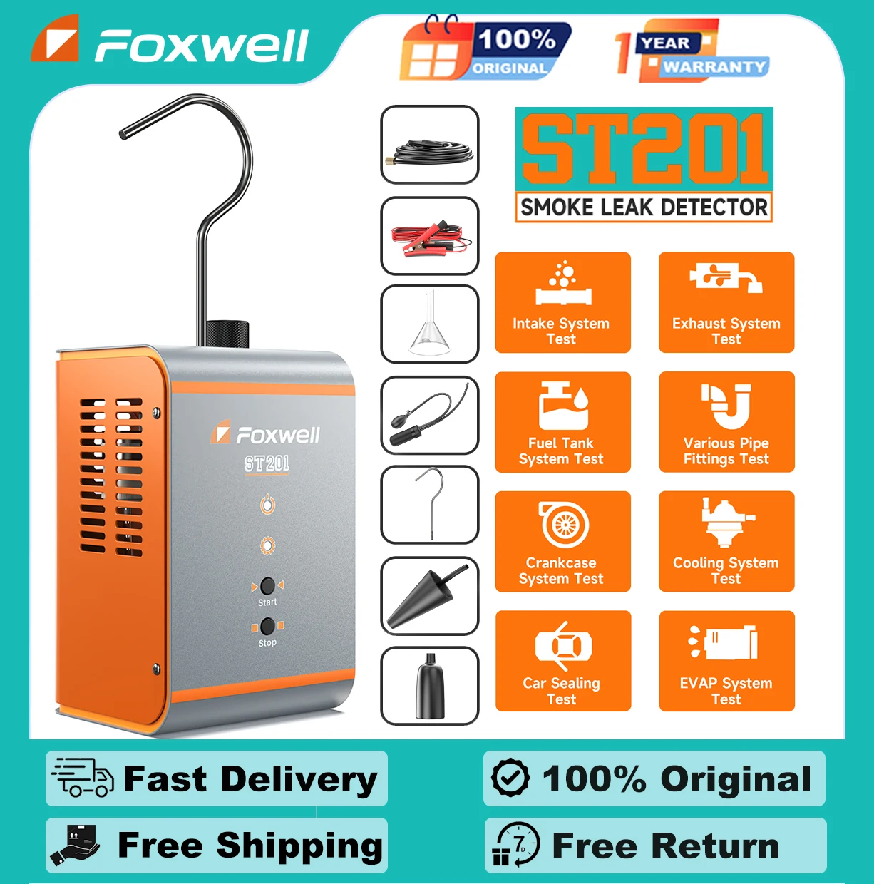 FOXWELL ST201 Auto Smoke Machine Leak Detector Diagnostic Tool Built-in Pump Test EVAP Fuel Tank Exhaust Turbo System Scan Tools