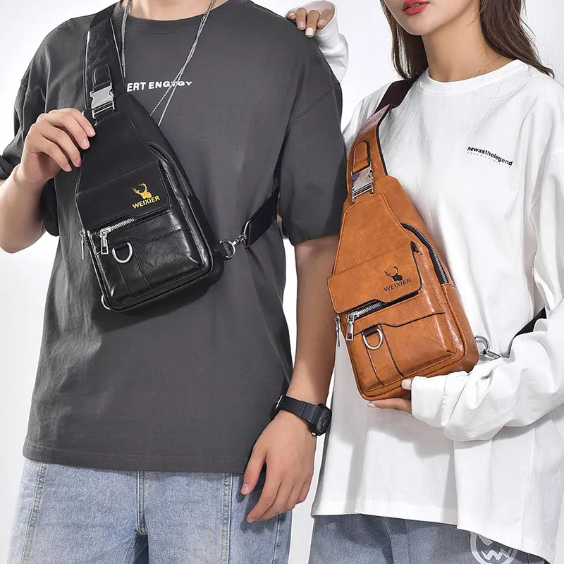 Fashion Men's Chest Bag 2025 New Travel Shoulder Bag for Men and Women Vintage Luxury Crossbody Bags Man PU Leather Chest Pack