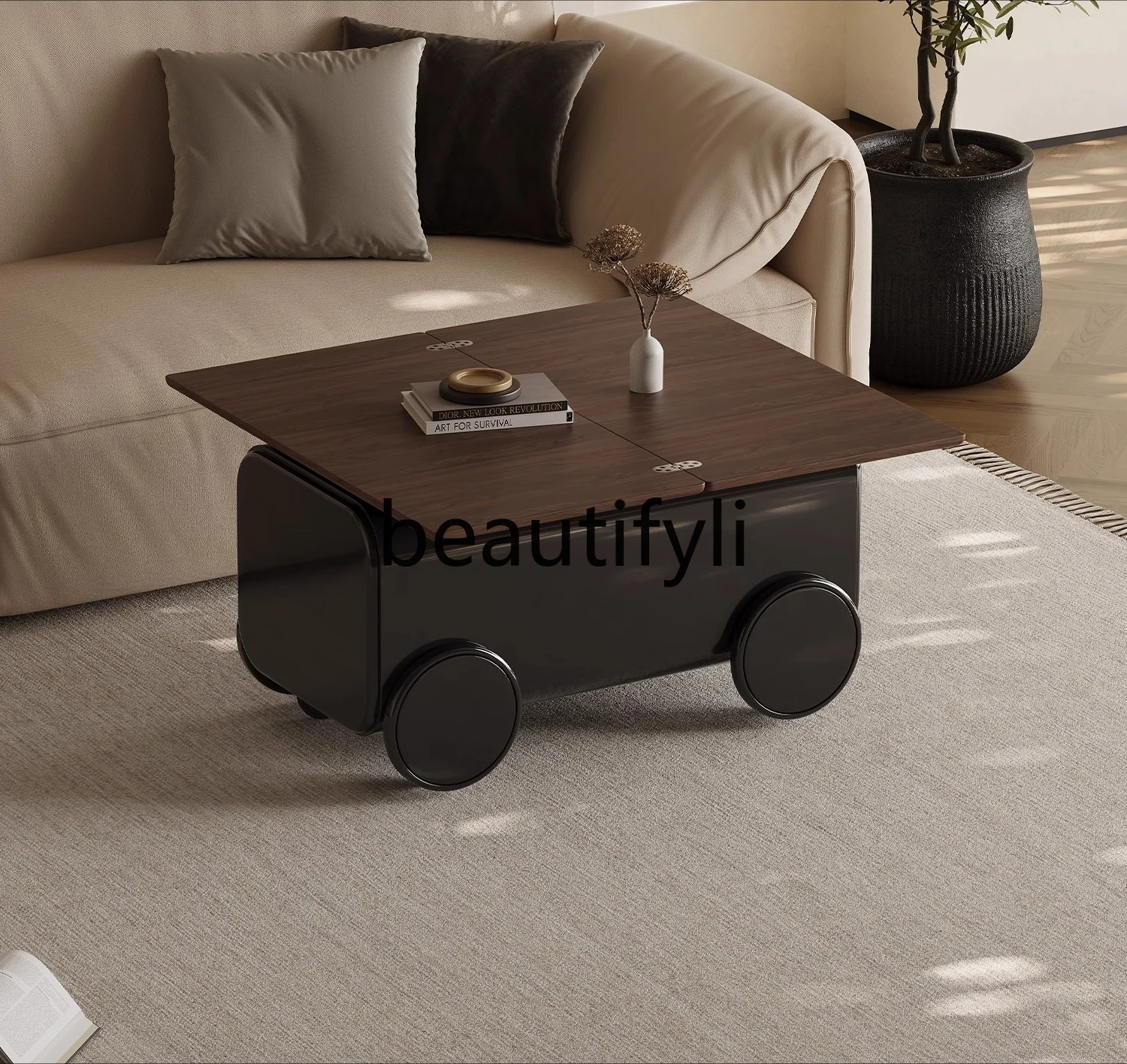 

Italian minimalist movable coffee table trolley folding dining table rectangular light luxury living room home